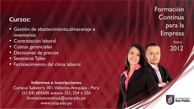 Cuatro cursos inicia Área de Formación Continua para la Empresa de la UCSP en enero
